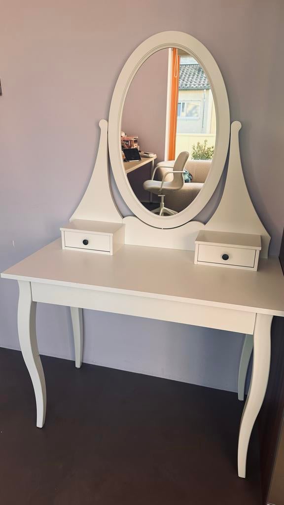 Witte IKEA Kaptafel met spiegel en lades, Huis en Inrichting, Tafels | Kaptafels, Zo goed als nieuw, 100 tot 150 cm, 50 tot 100 cm