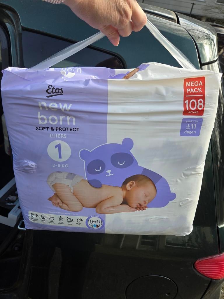 2x nieuw! New born luiers Etos maat 1, Ophalen, Nieuw