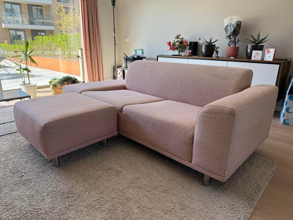 Roze bank Bolia met poef, Ophalen, Gebruikt, 100 tot 125 cm, Rechte bank