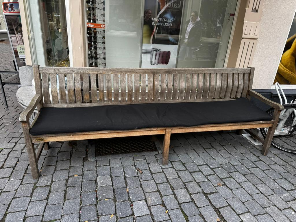 Teak tuinbank 260cm inclusief kussens (2stuks), Tuin en Terras, Tuinbanken, Ophalen, Gebruikt, Teakhout