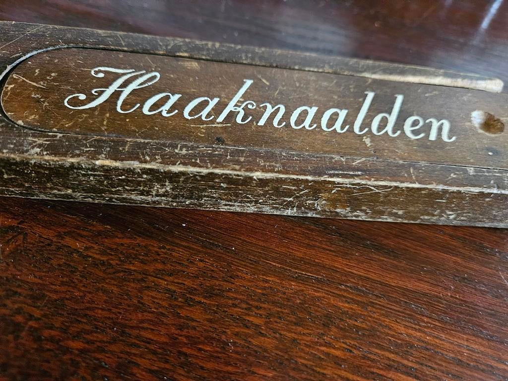 Antieke houten doos voor haaknaalden - Gebruikt, Ophalen of Verzenden