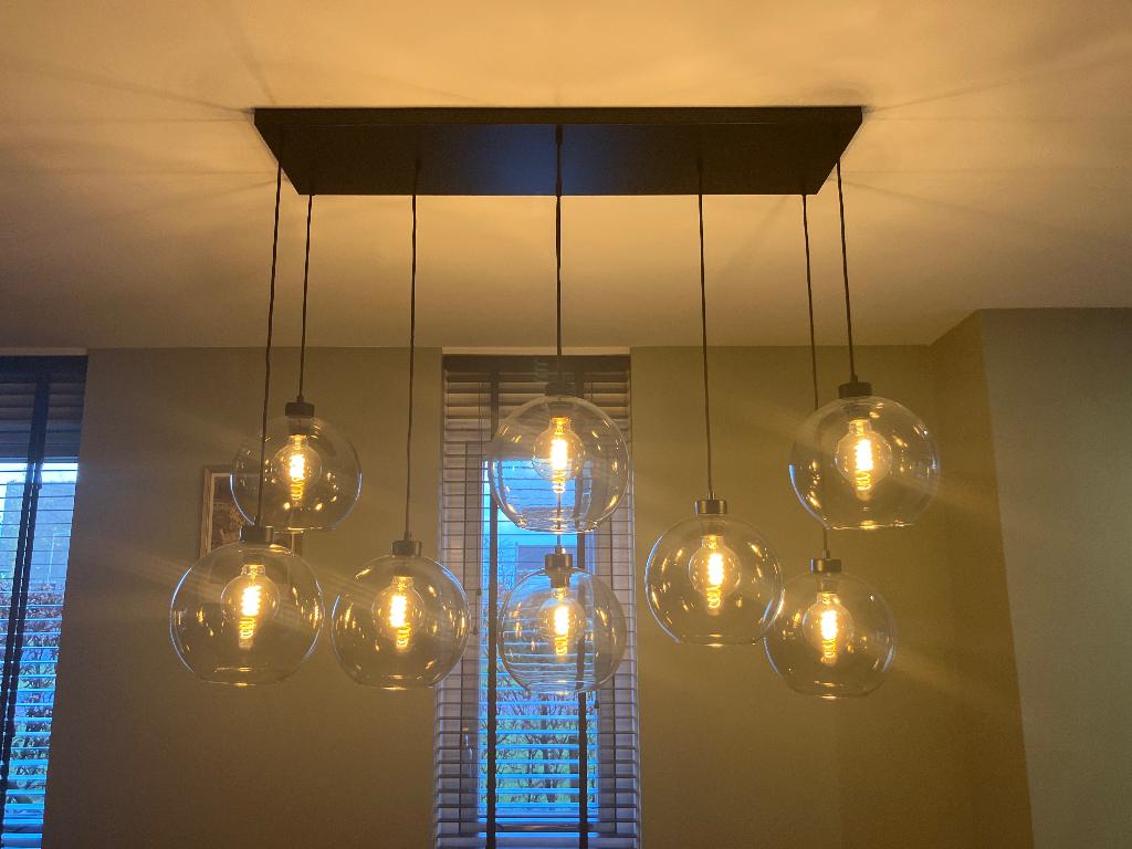 Exclusieve eettafel lamp., Huis en Inrichting, Lampen | Tafellampen, Ophalen, Zo goed als nieuw, Glas, Minder dan 50 cm