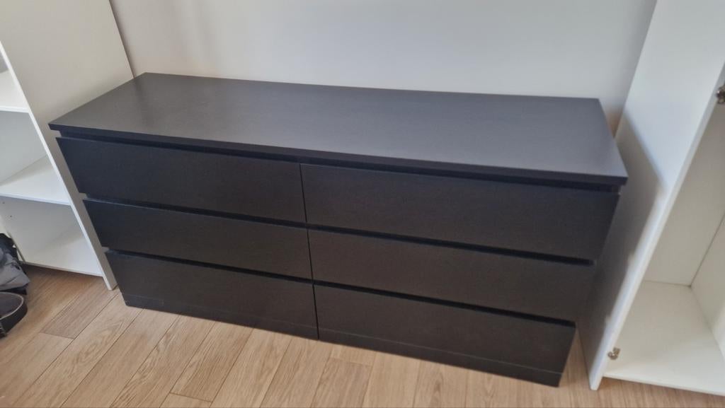 IKEA MALM ladekast, zwartbruin, 6 lades, Ophalen, 5 laden of meer, 150 tot 200 cm, Minder dan 100 cm