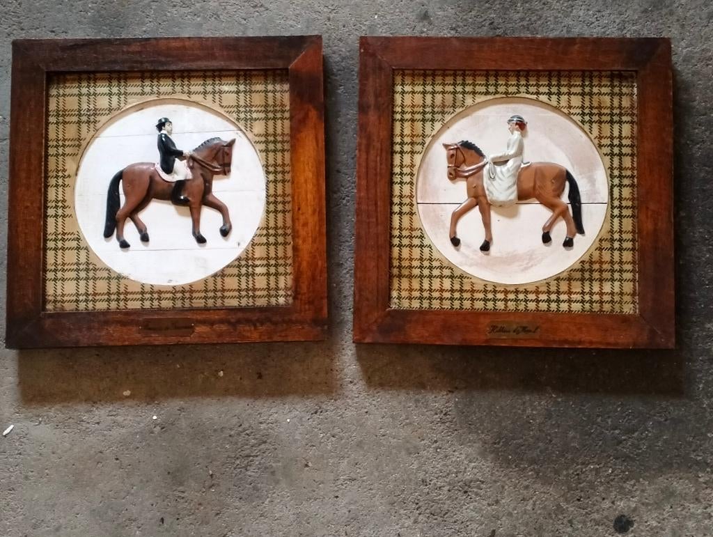 vintage ruiter te paard ingelijst, Antiek en Kunst, Ophalen