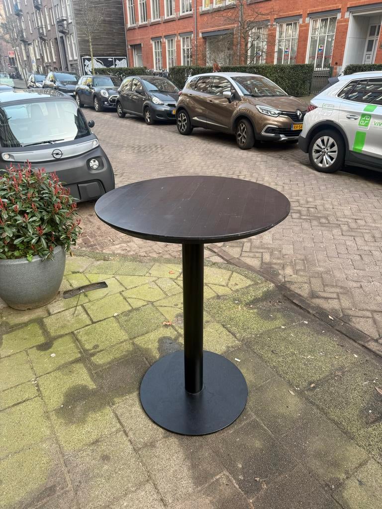 Statafel met houten blad en stalen poot., Ophalen, Gebruikt