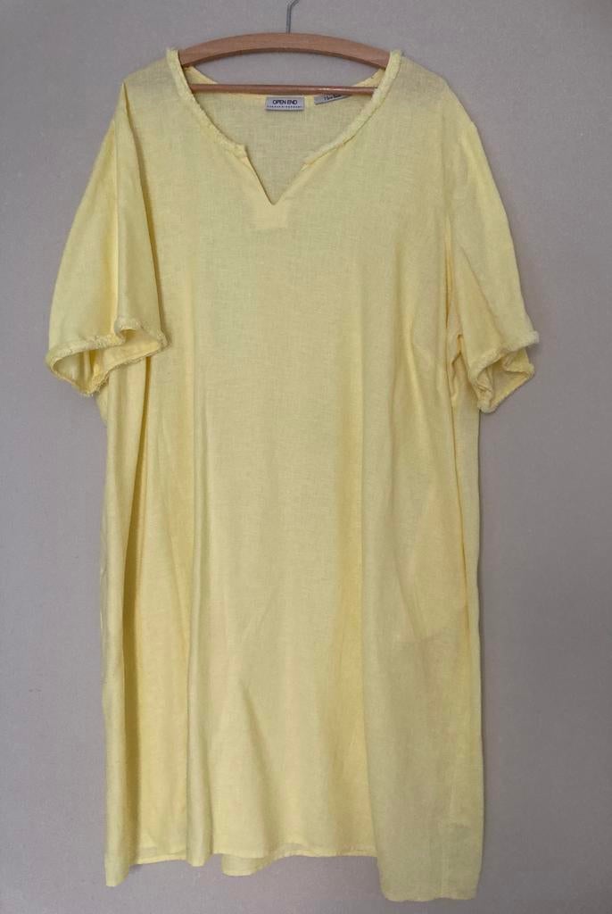 Gele Open End linnen jurk 50, Kleding | Dames, Geel, Maat 46/48 (XL) of groter, Ophalen of Verzenden, Zo goed als nieuw