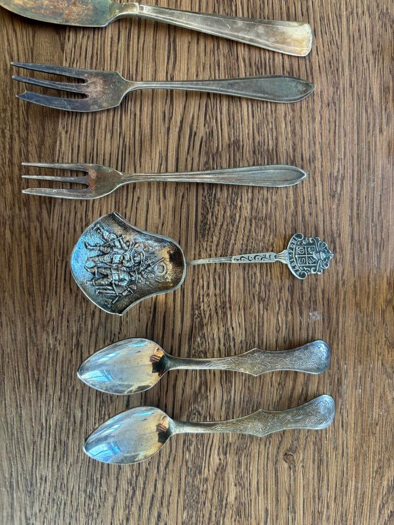 Diverse collectie verzilverd bestek: lepels, vorken en meer, Antiek en Kunst, Ophalen of Verzenden