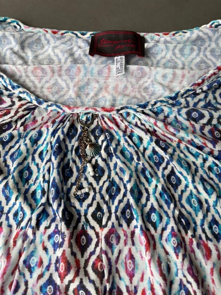 Blauw/roze/witte Sempre Piu jurk, maat 50, Kleding | Dames, Grote Maten, Jurk, Zo goed als nieuw, Sempre Piu, Verzenden