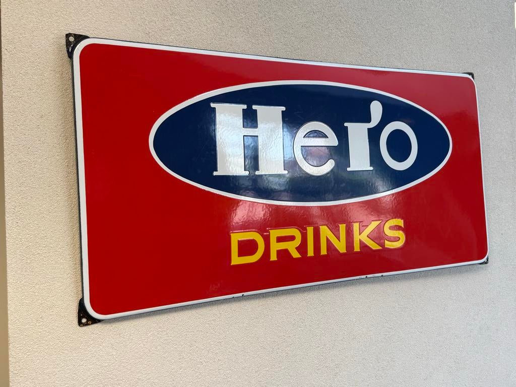 Vintage Hero Drinks Emaille Reclamebord, Ophalen