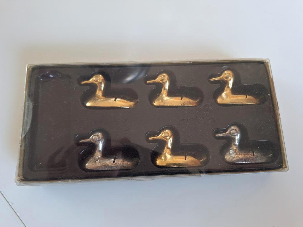 Vintage Tafelkaarthouders set 6 eendjes, Antiek en Kunst, Antiek | Bestek, Ophalen