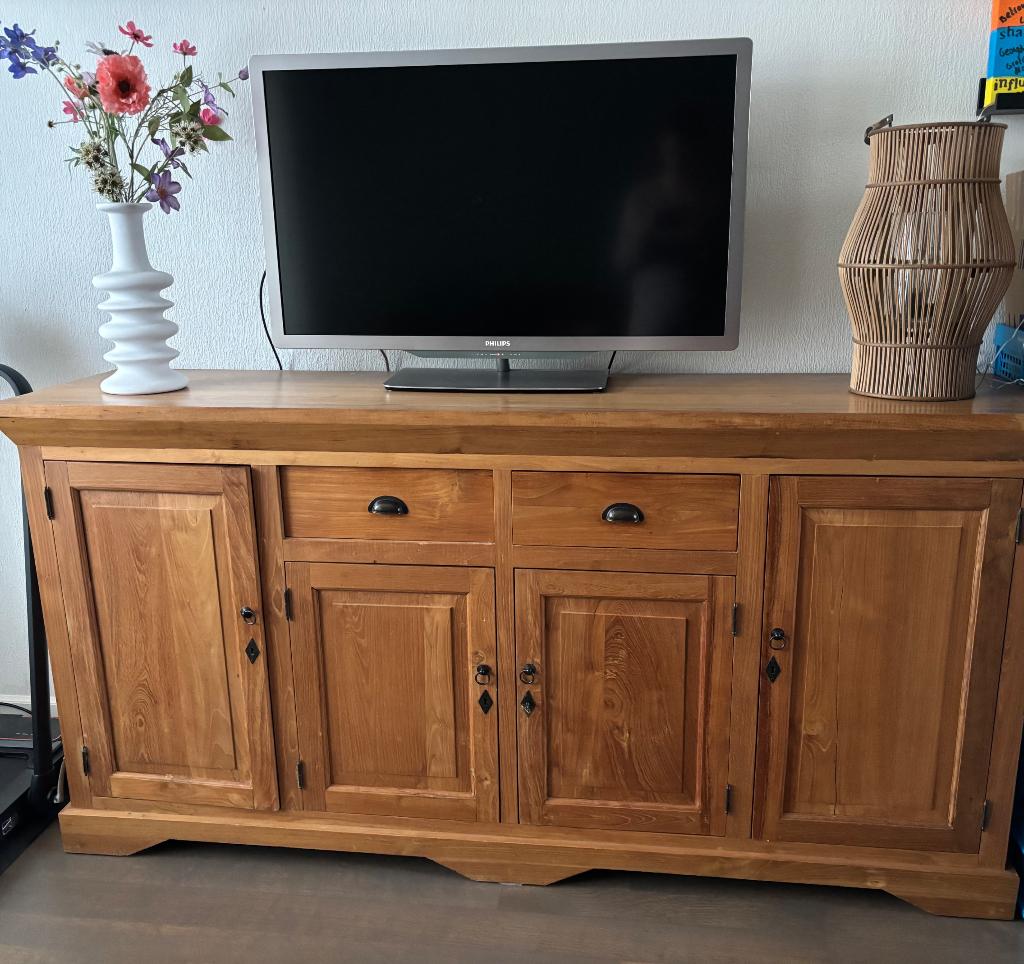 Tv meubel, Huis en Inrichting, Kasten | Televisiemeubels, Ophalen, Gebruikt, 100 tot 150 cm, Teakhout