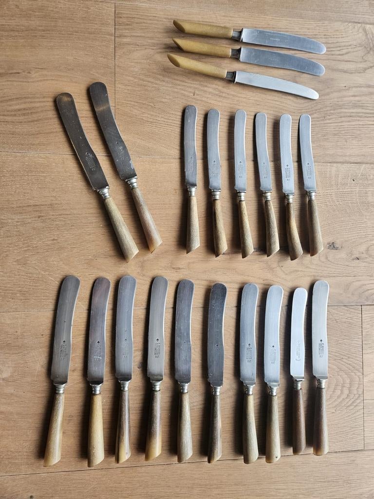 Bestek set van edelstaal met houten of gewei heft, Ophalen of Verzenden