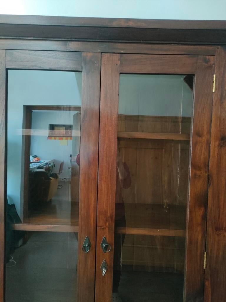 Teakhouten vitrinekast, Ophalen, Teakhout, 50 tot 100 cm, Zo goed als nieuw