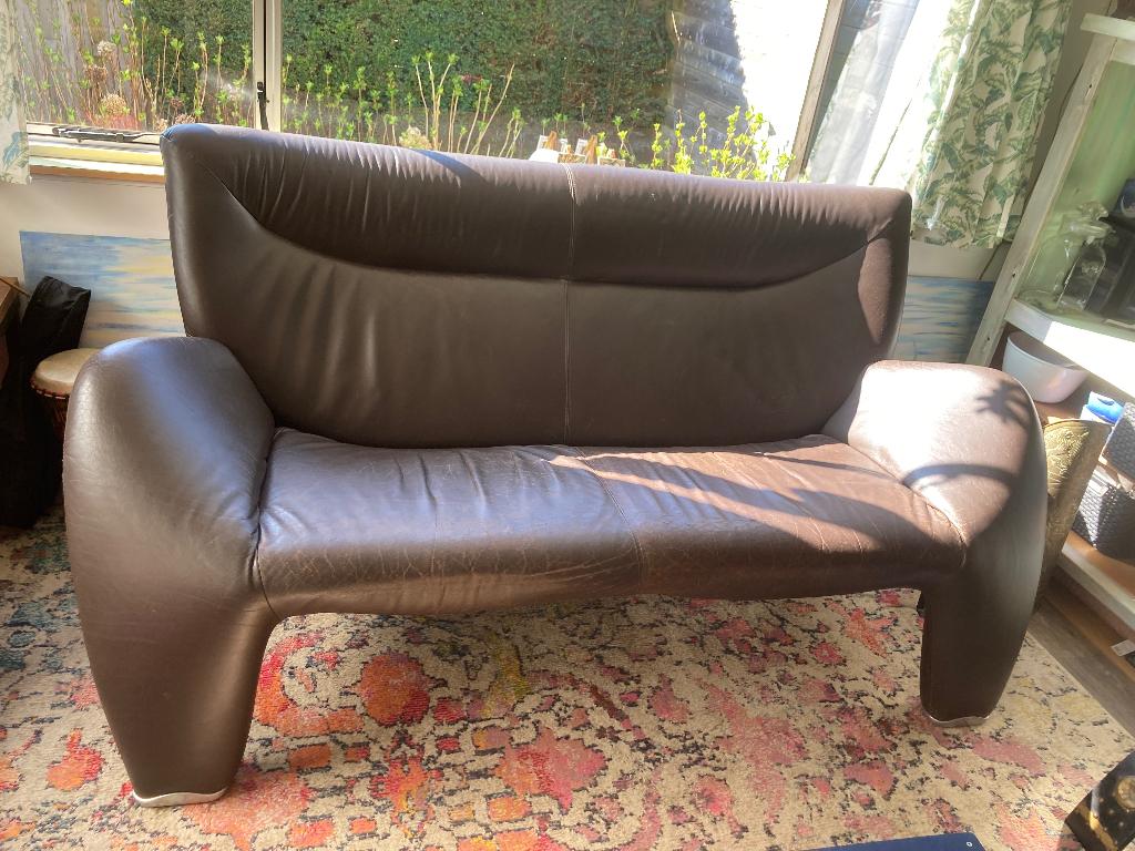 Leren bank leolux, Huis en Inrichting, Ophalen, Gebruikt, Bruin, Leer