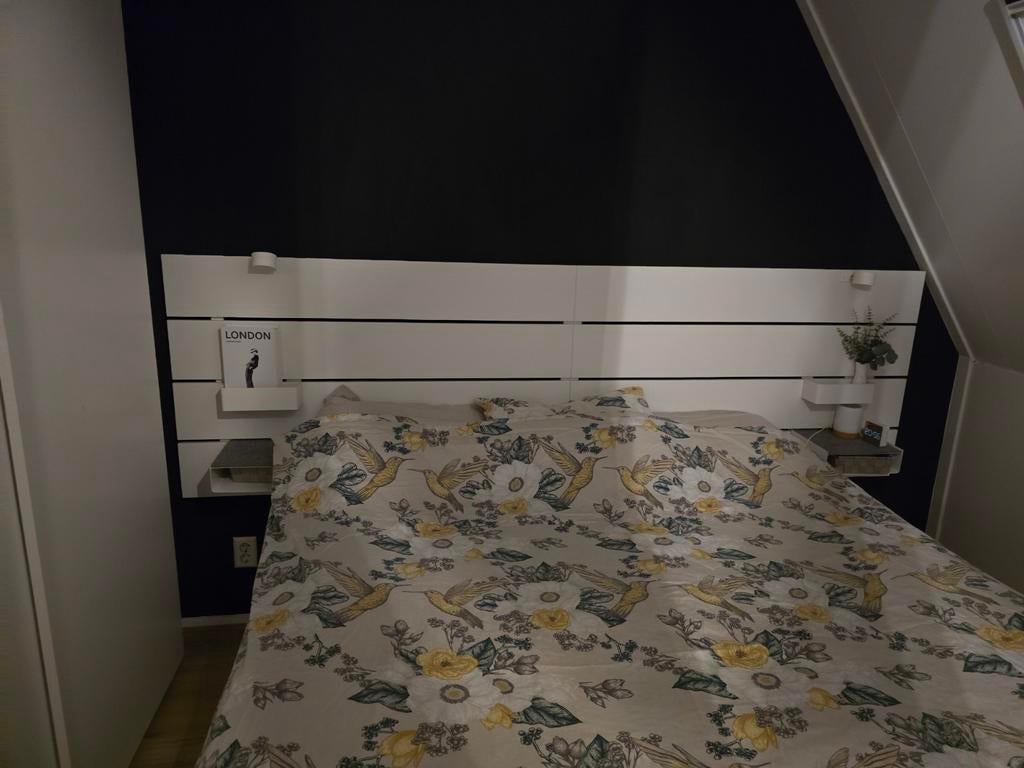 Ikea Nordli hoofdbord bed wit met nachtkastjes en lampjes, Ophalen, Zo goed als nieuw, Wit, Overige maten