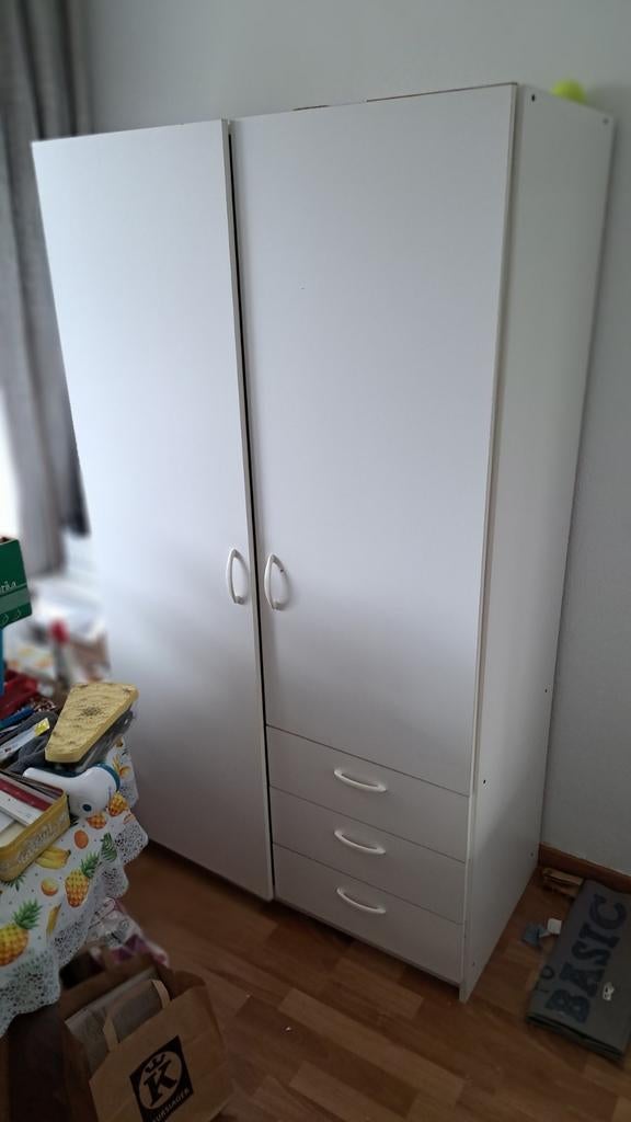 Witte linnenkast met planken en lades, Ophalen, Gebruikt, 50 tot 100 cm, 150 tot 200 cm