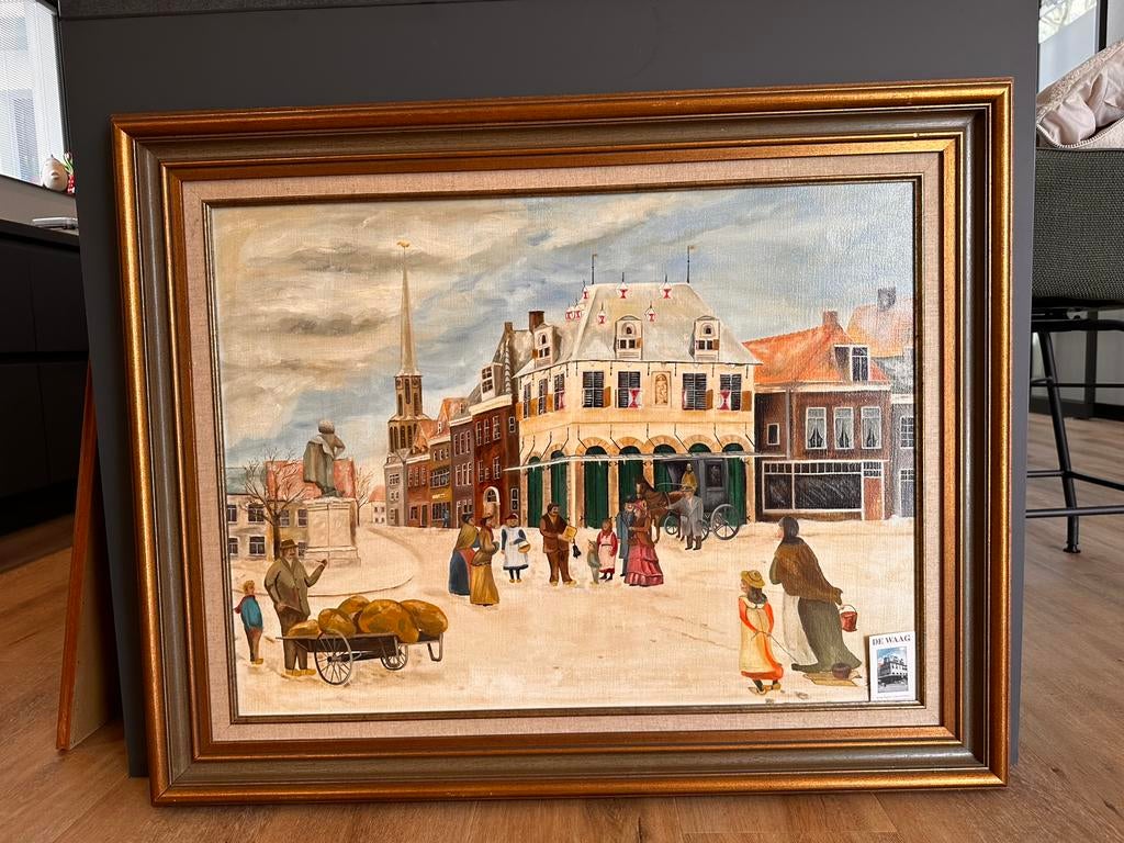 Klassiek schilderij/ lijst “De Waag” binnenmaat 80x60, Antiek en Kunst, Kunst | Schilderijen | Klassiek, Ophalen