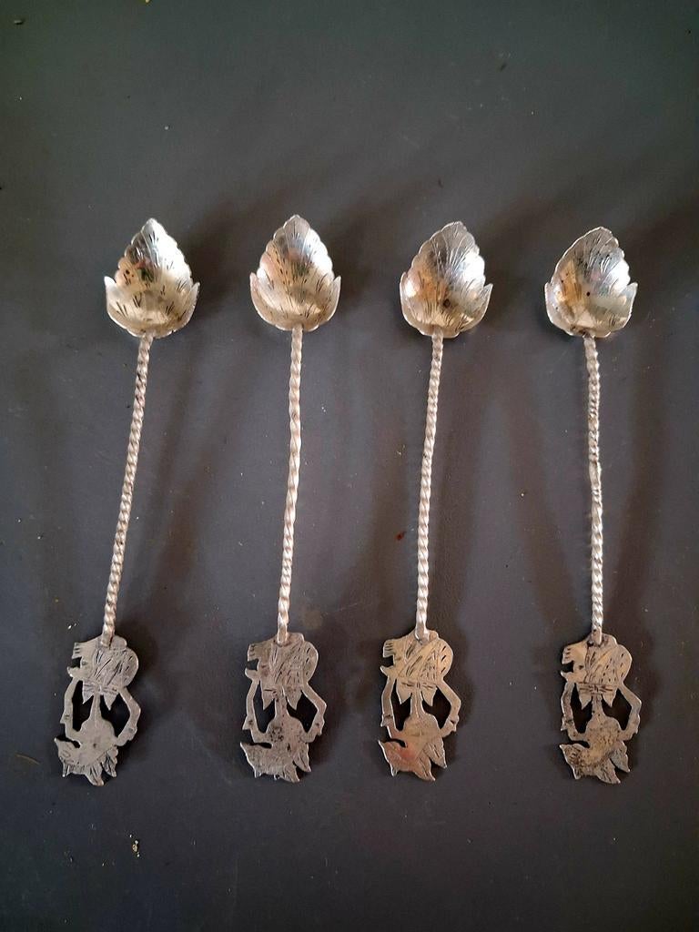 Djokja zilveren theelepels,800,indonesisch,4 stuks, Ophalen of Verzenden, Zilver