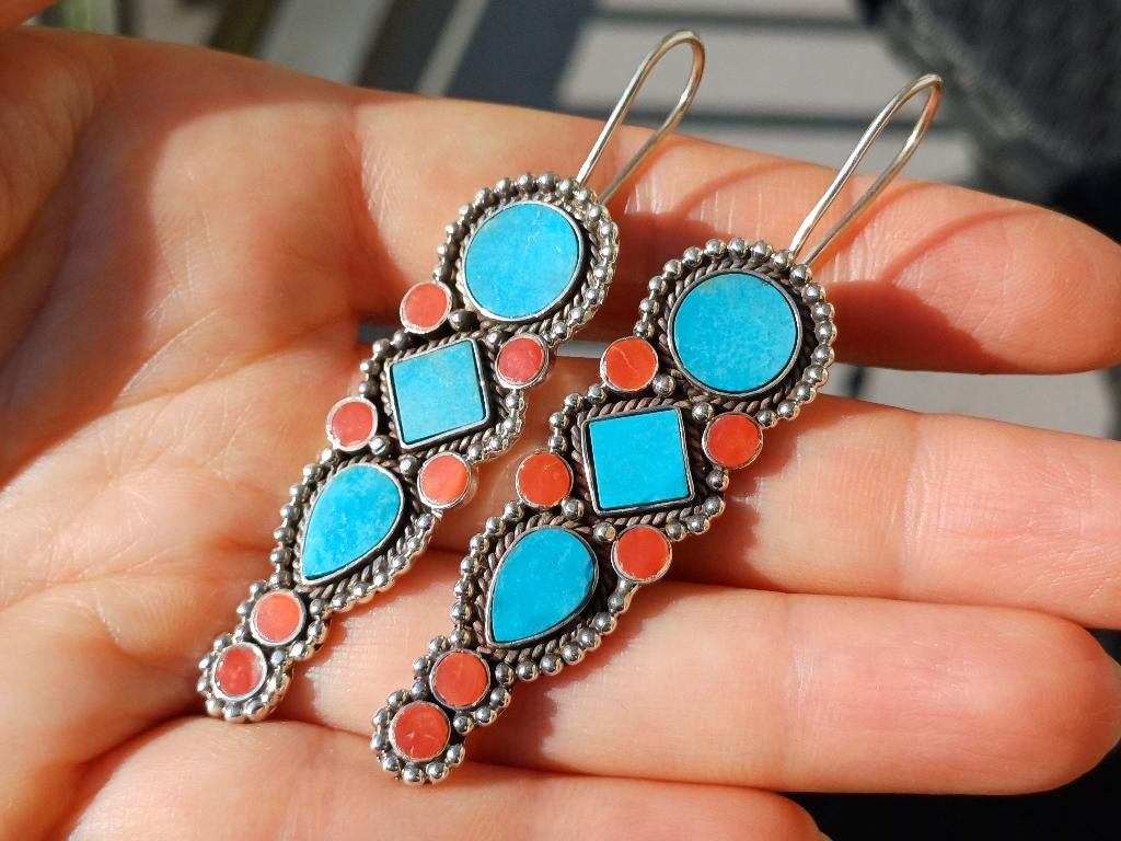 Vanoli 925 zilver oorbellen bloedkoraal turquoise uit India, Sieraden, Tassen en Uiterlijk, Oorbellen, Daiva1973@hotmail.com, Hangers