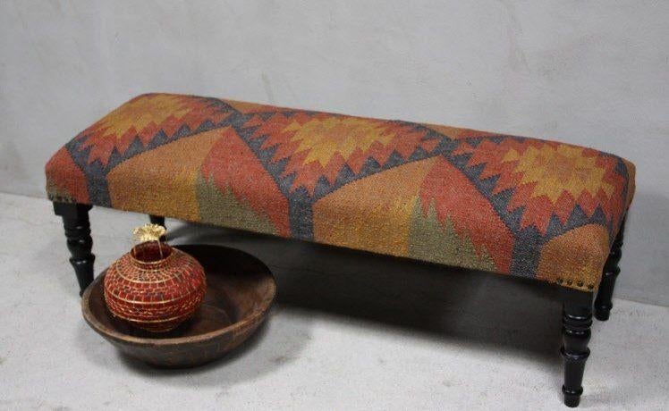 Bohemian Kelim Bankje Oosterse Hocker Kleurrijke Bank Uniek, Kleurrijk Oosters Landelijk Uniek Stoer Vintage Style Bohemian, Overige materialen
