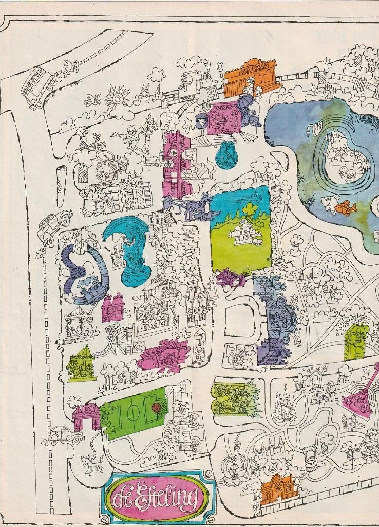 vintage knipsel 1972 De Efteling plattegrond illustratie, Verzamelen, Efteling, Gebruikt, Overige typen, Verzenden