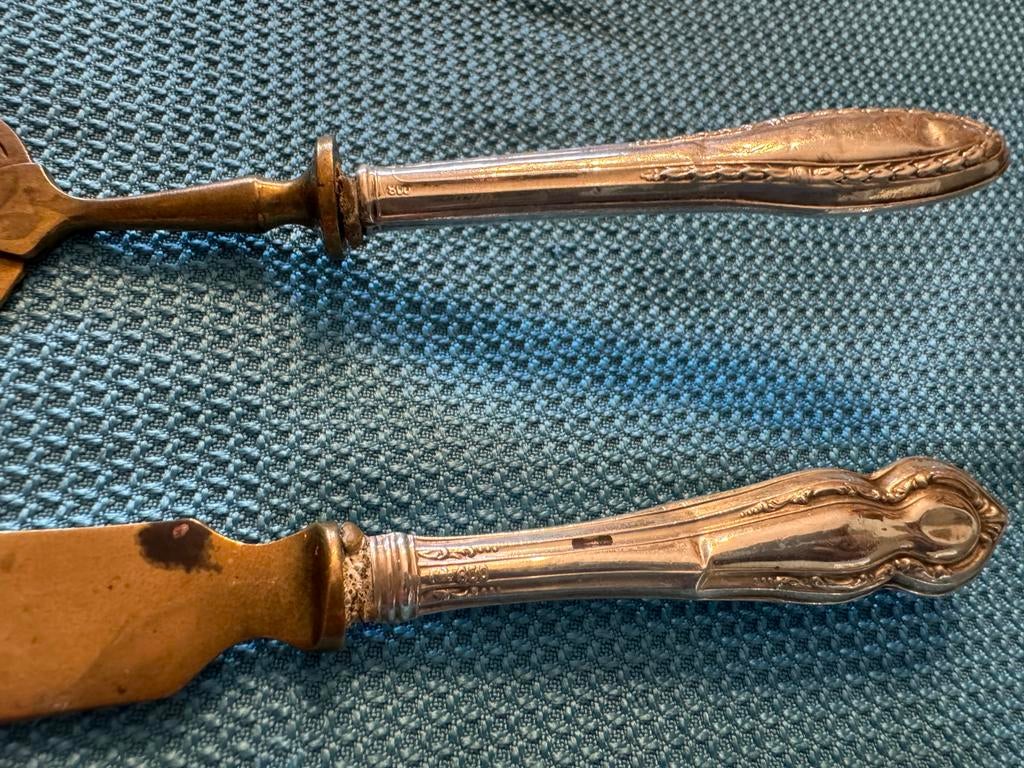 Zilver Antiek circa 18e eeuw zilveren taartschep en botermes, Ophalen of Verzenden