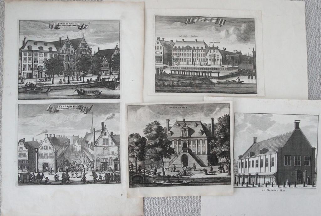 diverse gravuren Amsterdam/Commelin.18e eeuw. stadsgezichten, Ophalen of Verzenden