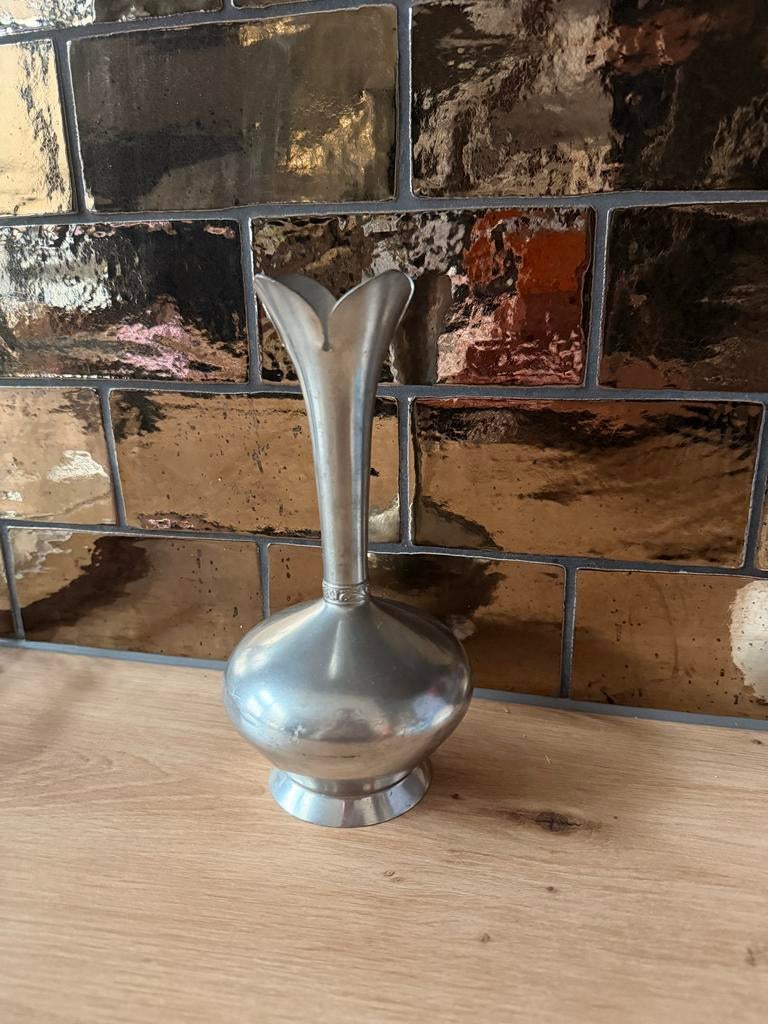 Vintage Hagness Pewter Vaas Norway 226/2  Tin Jaren ’60, Ophalen of Verzenden, Overige kleuren, Glas, Minder dan 50 cm