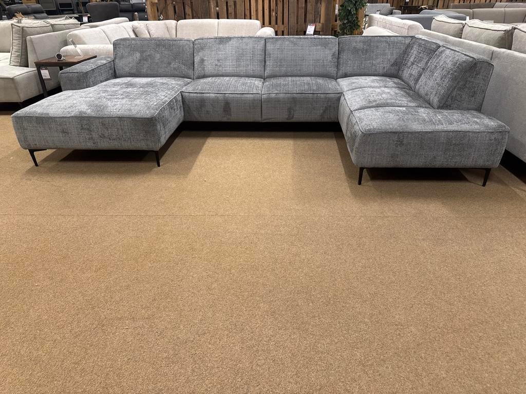 Hoekbank U-Vorm 345cm Grijs stof Direct/Leverbaar E-7225, Hoekbank, Ophalen of Verzenden, Mwonenenslapen, Stof