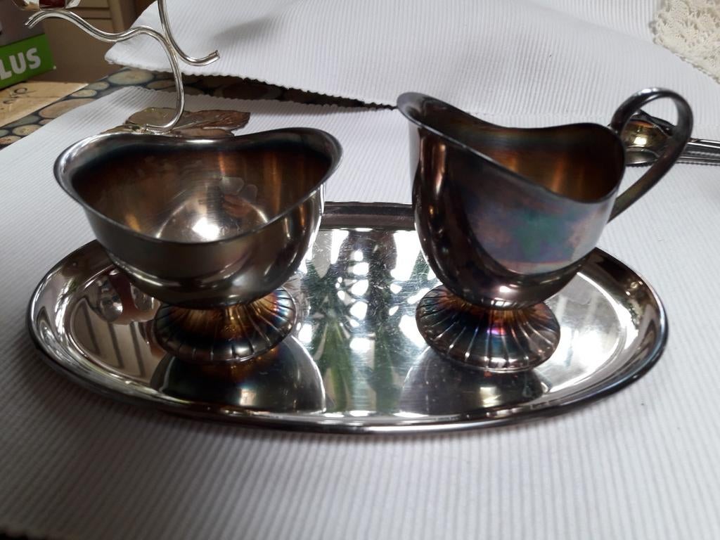 Zilver/ verzilverd Roomstel lepelvaasjes e,a, Antiek en Kunst, Antiek | Goud en Zilver, Ophalen of Verzenden, Zilver