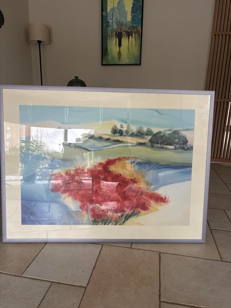 Schilderij met landschap en bloemen, Ophalen