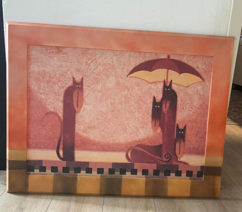 Schilderij met katten en paraplu, Ophalen
