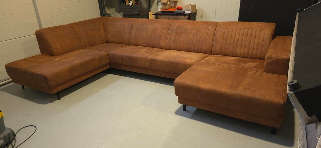 U bank Pronto cognac microvezel/preston stof, Pronto, Pronto, Hoekbank, 300 cm of meer