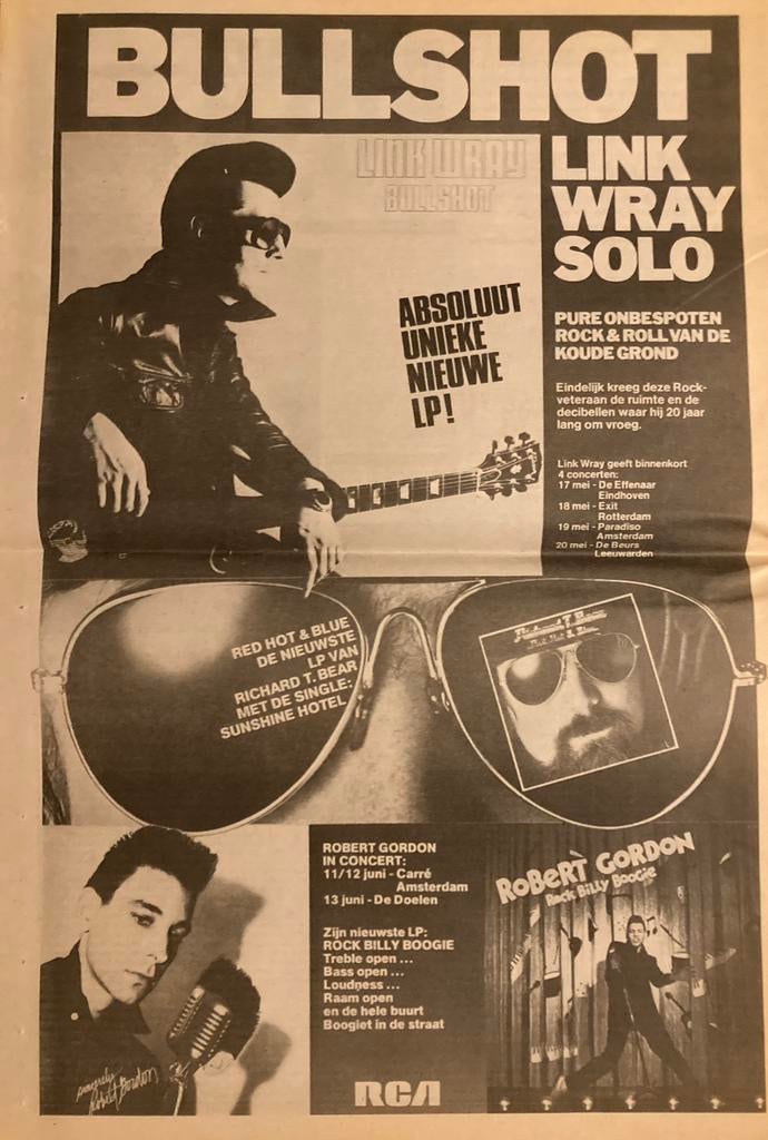 Paginagrote A3 advertentie LINK WRAY nl tour, Cd's en Dvd's, Vinyl | Rock, Ophalen of Verzenden