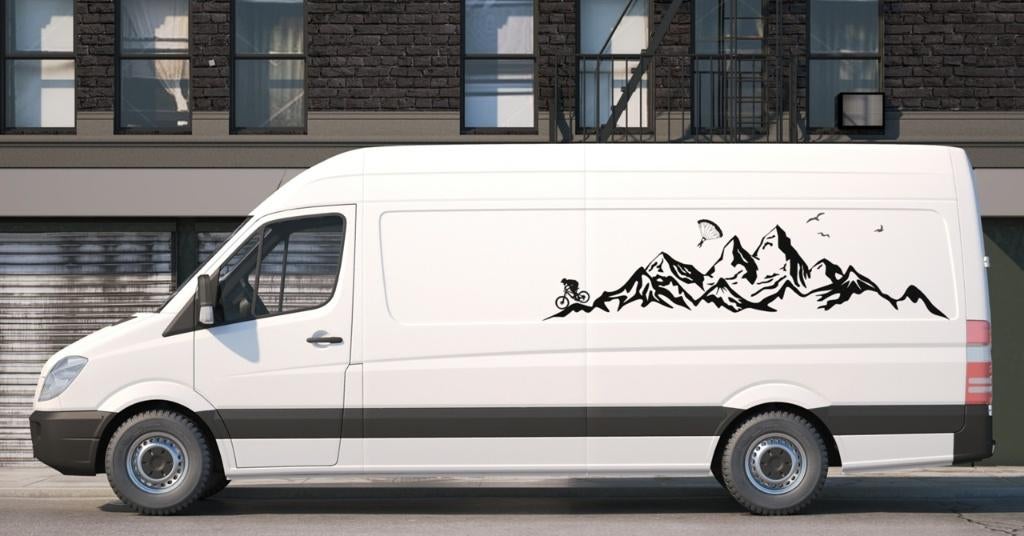 camper caravan bus sticker Bergen met parachutist