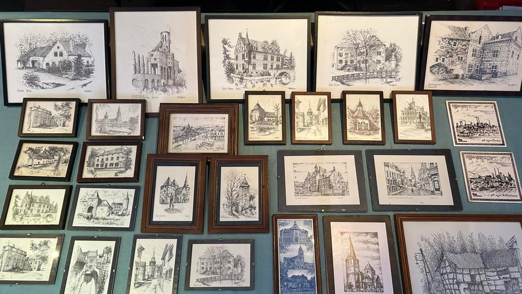 29 Limburg pentekeningen - Heerlen Kerkrade Maastricht, Antiek en Kunst, Kunst | Tekeningen en Foto's, Ophalen of Verzenden