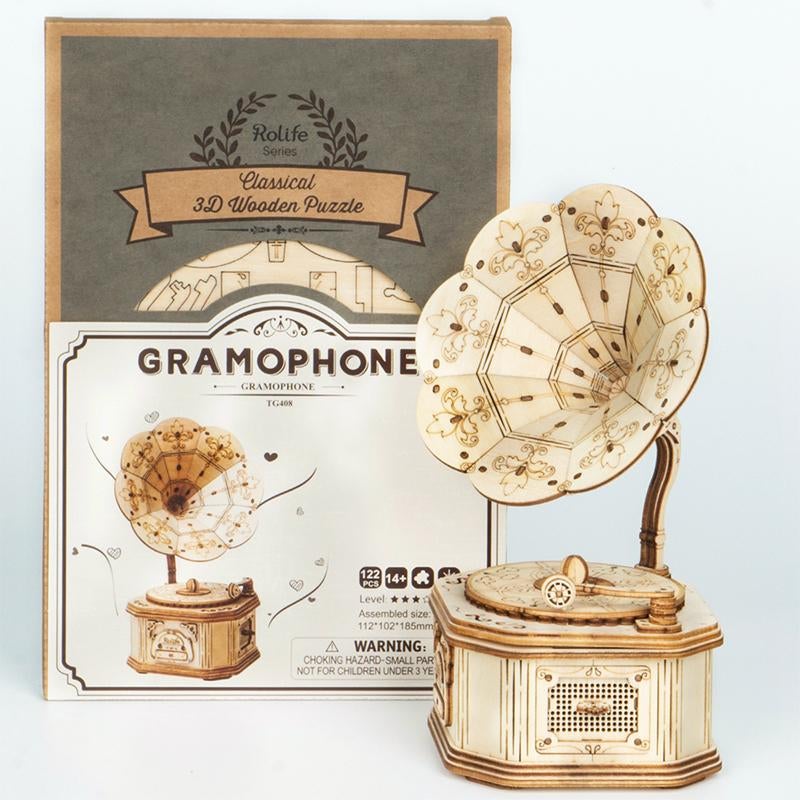 Robotime Gramophone TG408 Bouwpakket Nieuw, Groter dan 1:32, Nieuw, Ophalen of Verzenden, Robotime