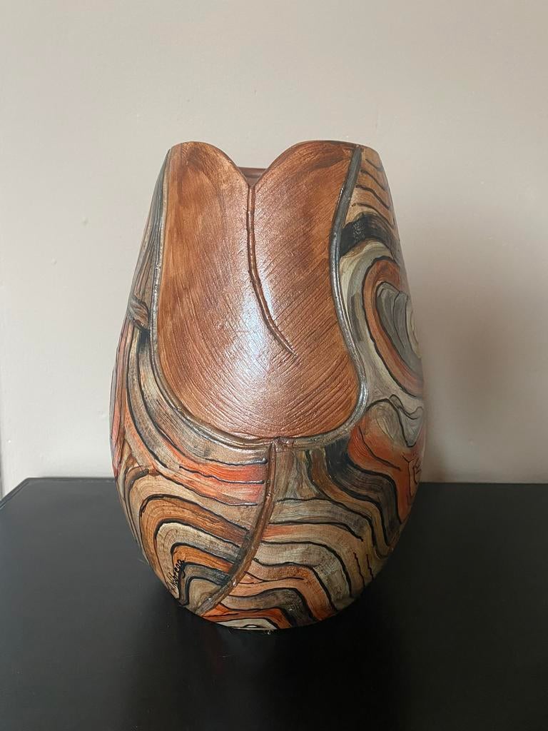 Kleurrijke aardewerken vaas, Huis en Inrichting, Ophalen, Overige kleuren, Minder dan 50 cm, Glas