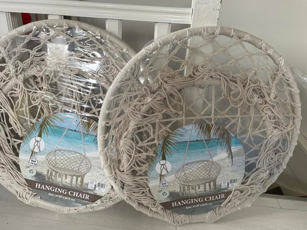 Twee hangstoelen voor buiten of binnen, Huis en Inrichting, Stoelen, Overige materialen, Twee, Overige kleuren, Nieuw