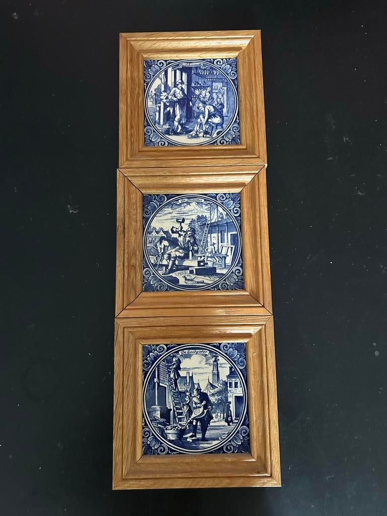 Delfts Blauw Tegeltableau met Beroepen (3 stuks), Antiek en Kunst, Ophalen of Verzenden