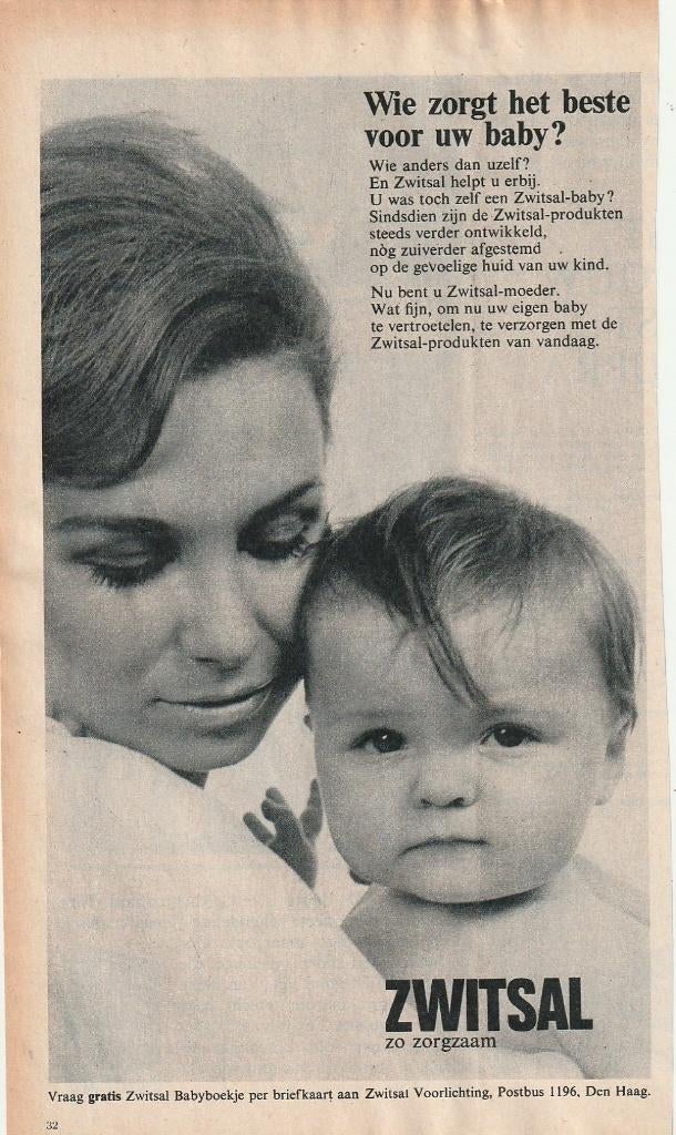 Retro reclame 1966 Zwitsal baby verzorging moeder is beste, Verzamelen, Verzenden, Overige typen