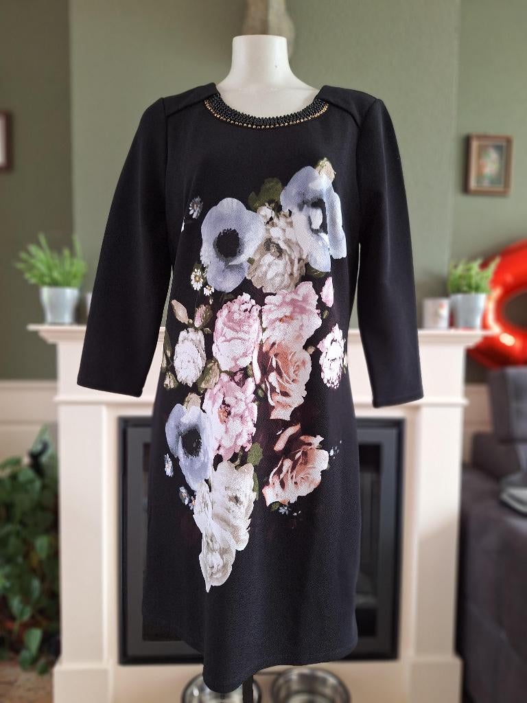 K-Design K Design pioenrozen jurk XL, K-design, Verzenden, Zwart, Maat 46/48 (XL) of groter