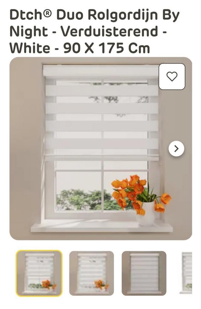 Duo rolgordijn verduisterend wit - 90 x 175 cm, Ophalen of Verzenden, Wit, 50 tot 100 cm, 150 tot 200 cm