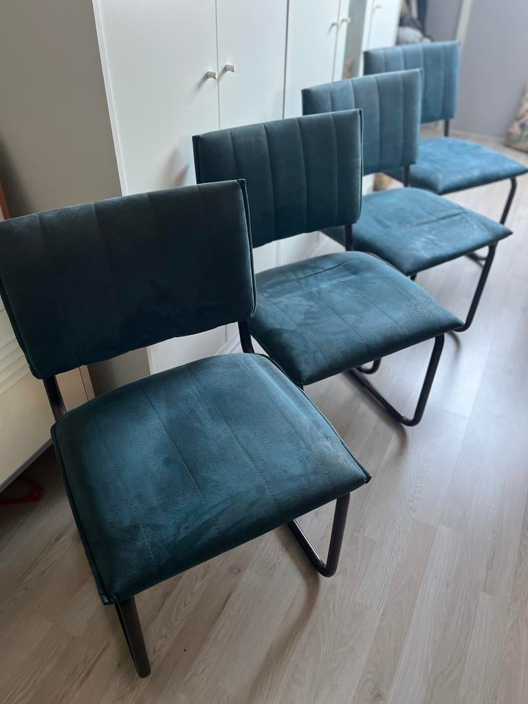 Eetkamerstoellen, Huis en Inrichting, Stoelen, Gebruikt, Blauw, Ophalen of Verzenden, Buisframe