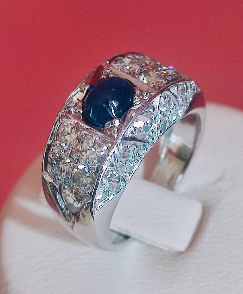 Artdeco ring met saffier en diamanten, Sieraden, Tassen en Uiterlijk, Ringen, Ophalen of Verzenden, Dame of Heer, Met edelsteen