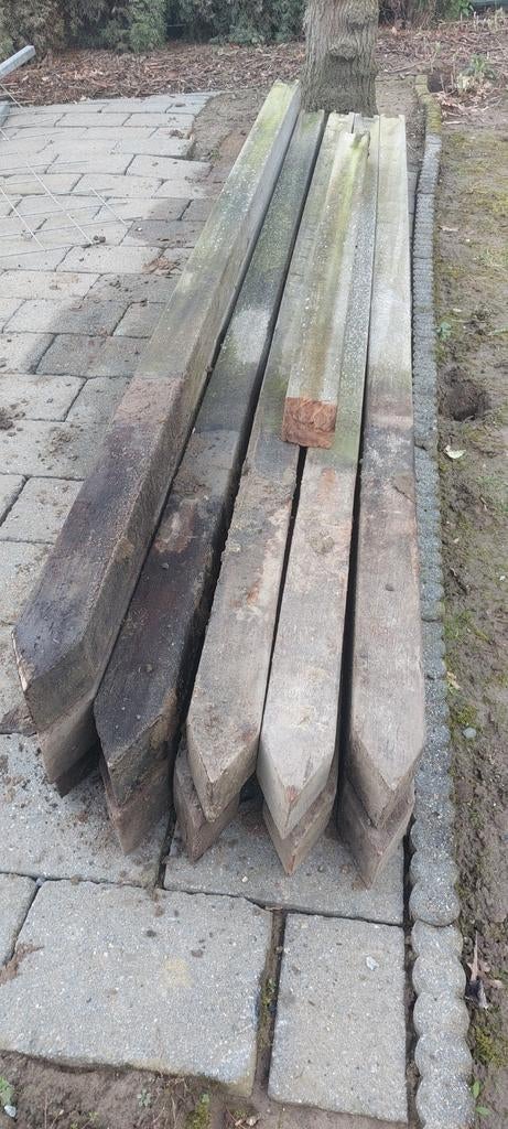 Gebruikte hardhouten palen 9x9 cm - diverse lengtes, Gebruikt, Palen, Ophalen of Verzenden, Hardhout