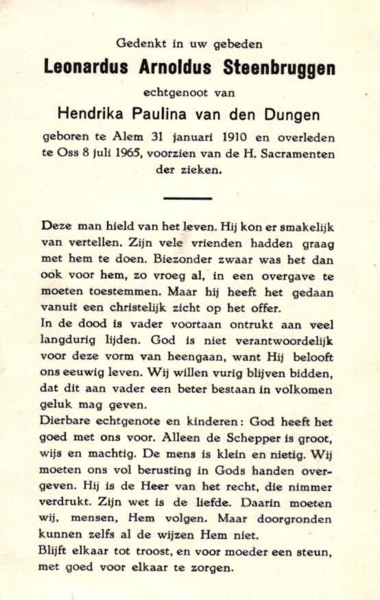 Steenbruggen Leonardus Arnoldus Alem 1910-1965 Oss, Ophalen of Verzenden