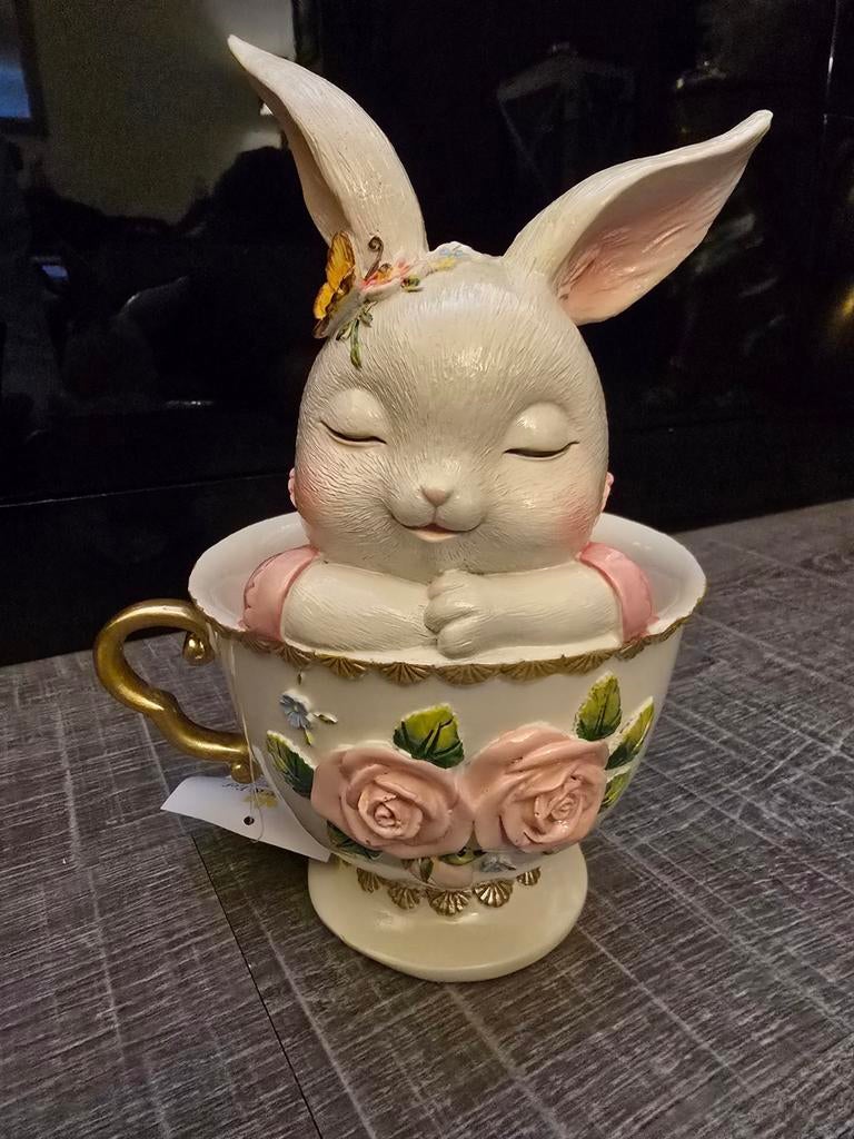Schattig konijntje in theekopje - Decoratie Pasen, Diversen, Pasen, Ophalen of Verzenden, Nieuw