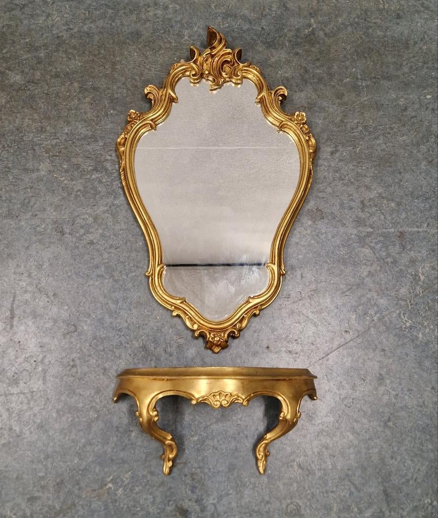 Vintage gouden spiegel barok italiaanse wandspiegel planchet, Verzenden