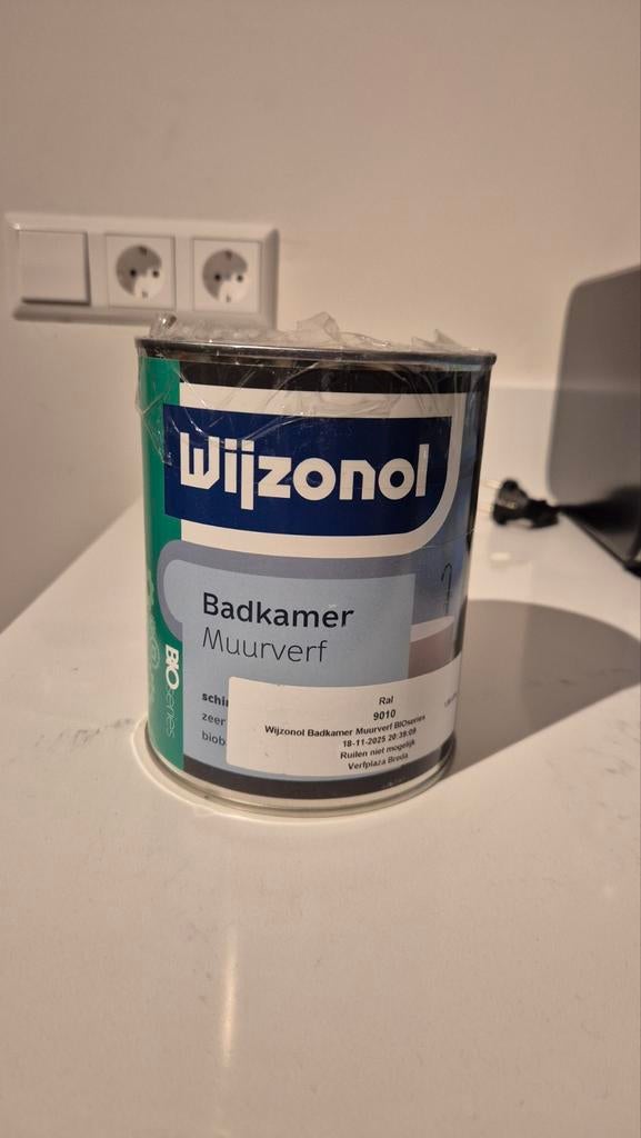 Wijzonol Badkamer Muurverf 1L RAL 9010, Wit, Nieuw, Ophalen of Verzenden, Verf